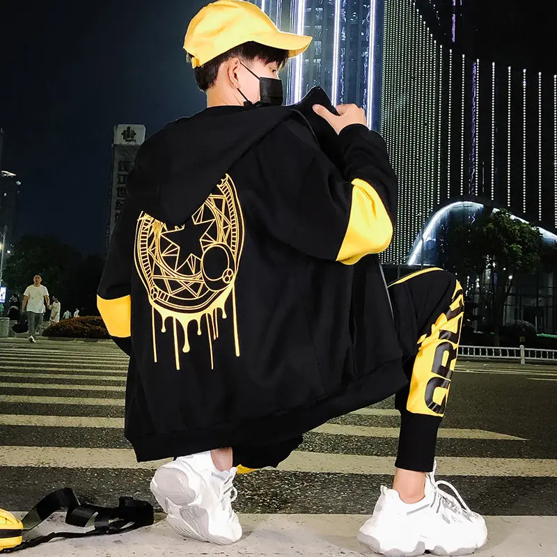 Мужской спортивный костюм в стиле хип-хоп Желтый с компасом из двух предметов