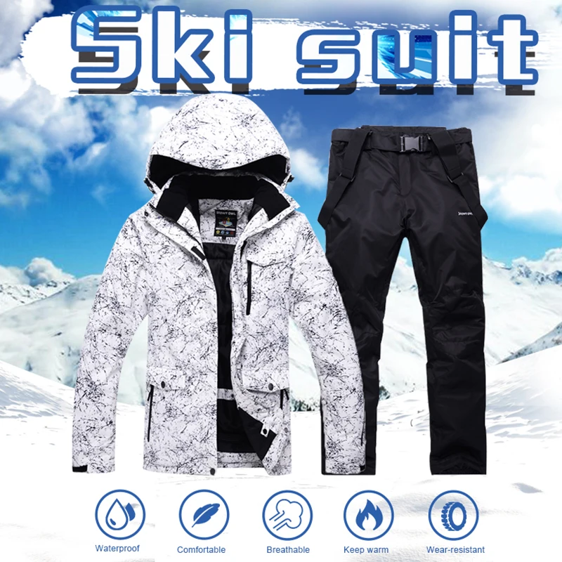 High Quality Man Woman Skis Set Winter Snowboard Snow Clothing Skiing Kits Waterproof Thick -30 Warm Suit Ski Jackets + Pants