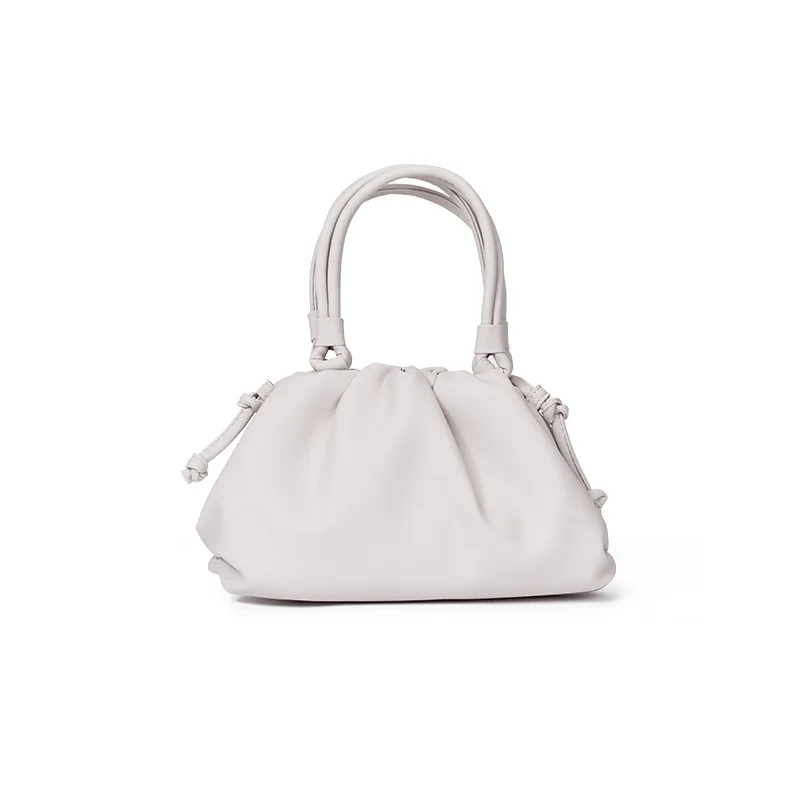 women handbag cowhide Shoulder bag fashion pleated cloud bag - Цвет: white