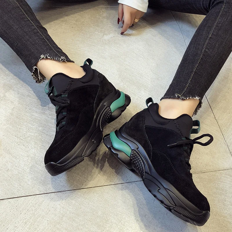 Rimocy Autumn Winter warm black sneakers women fashion platform shoes woman designer short Plush 6cm thick bottom chunky sneaker