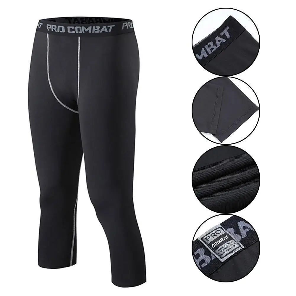 

2020 Hot Style Men's Fitness Sports Tights Basketball High Leggings Fitness Seven-point Running Pants Stretch Quick-drying Z1L1