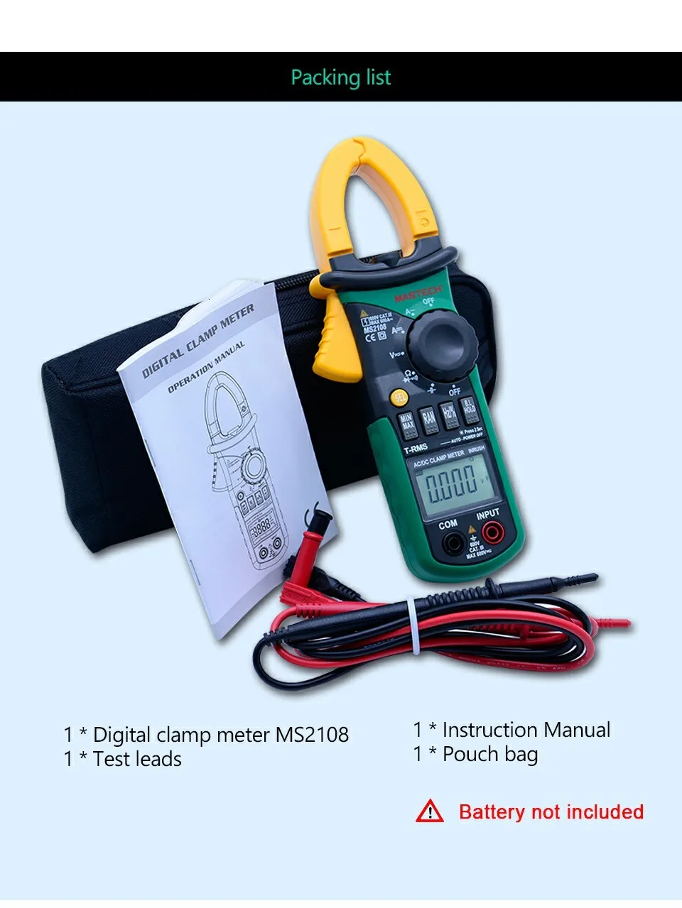 MASTECH MS2108 AC DC Клещи T-RMS Цифровой Авто Диапазон мультиметр Вольтметр Амперметр конденсатор тестер сопротивления