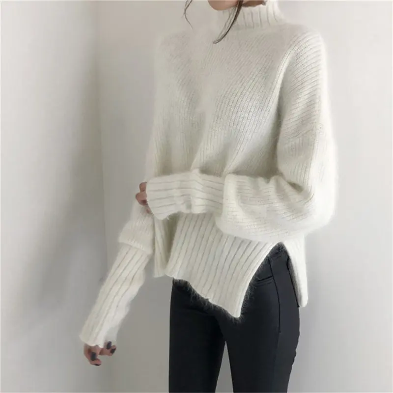 Женский вязаный свитер-водолазка Alien Kitty однотонный толстый свободный свитер в