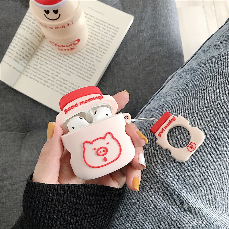 as pic show Чехол для AirPods, милый мультяшный защитный чехол, беспроводной чехол для наушников Air pods 2, чехол для наушников с кольцом на палец - Цвет: as pic show