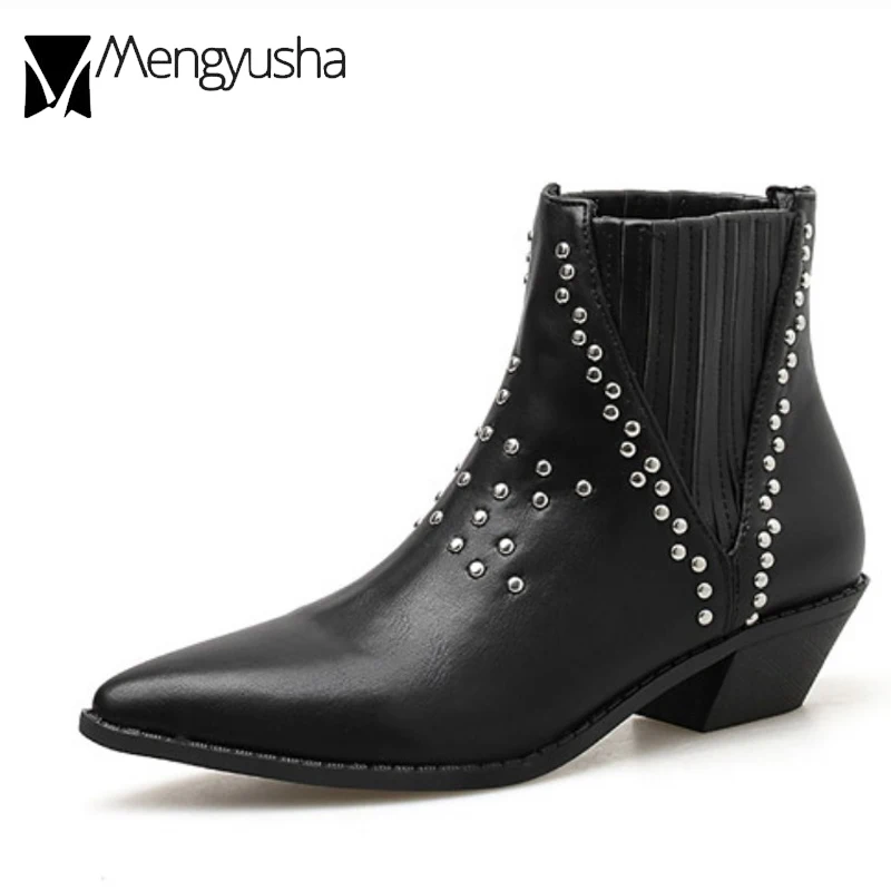 Ботинки Челси с острым носком и заклепками коллекция 2019 года Женские Кожаные martin