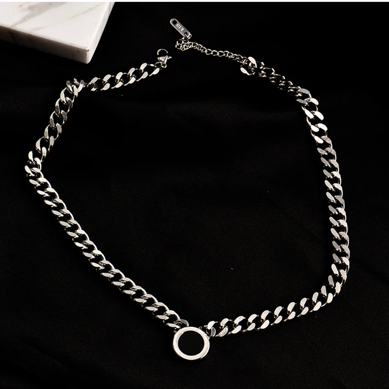 

Titanium Steel Choker Roman Numerals Necklace Collar Statement Hip Hop Big Chunky Gold Color Thick Chain Necklace Women Jewelry