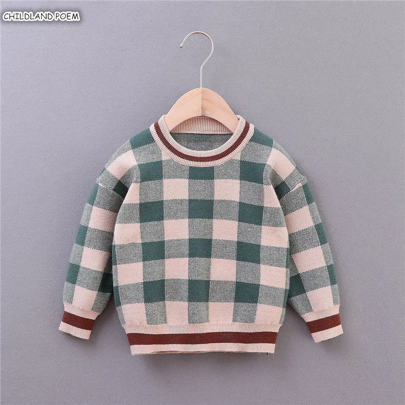 Свитера для мальчиков осенне-зимний клетчатый Детский свитер девочек кардиган