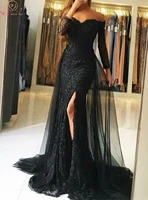 black mermaid formal evening dresses 2021 elegant women off shoulder sweetheart neck long robe de soiree prom gowns abendkleider