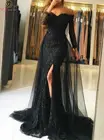 Женское вечернее платье с юбкой-годе, черное платье с открытыми плечами для выпускного вечера, 2021