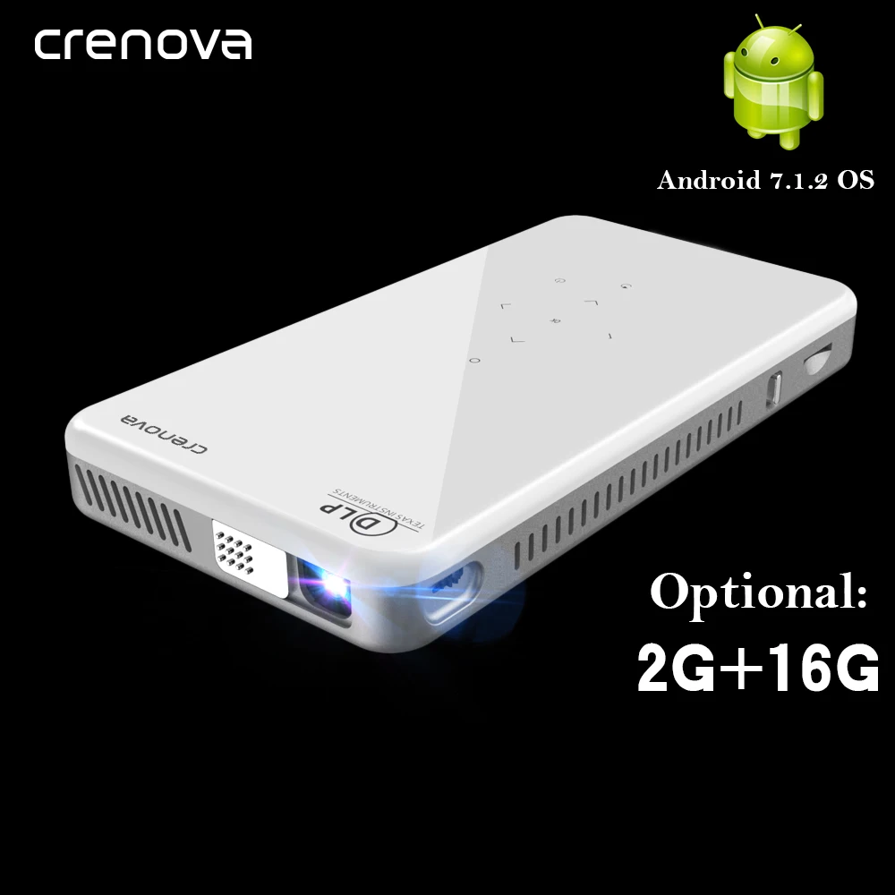 CRENOVA новейший мини DLP проектор X2 с Android 7,1 wifi Bluetooth(2G+ 16G), поддержка 4K светодиодный портативный 3D проектор Beamer