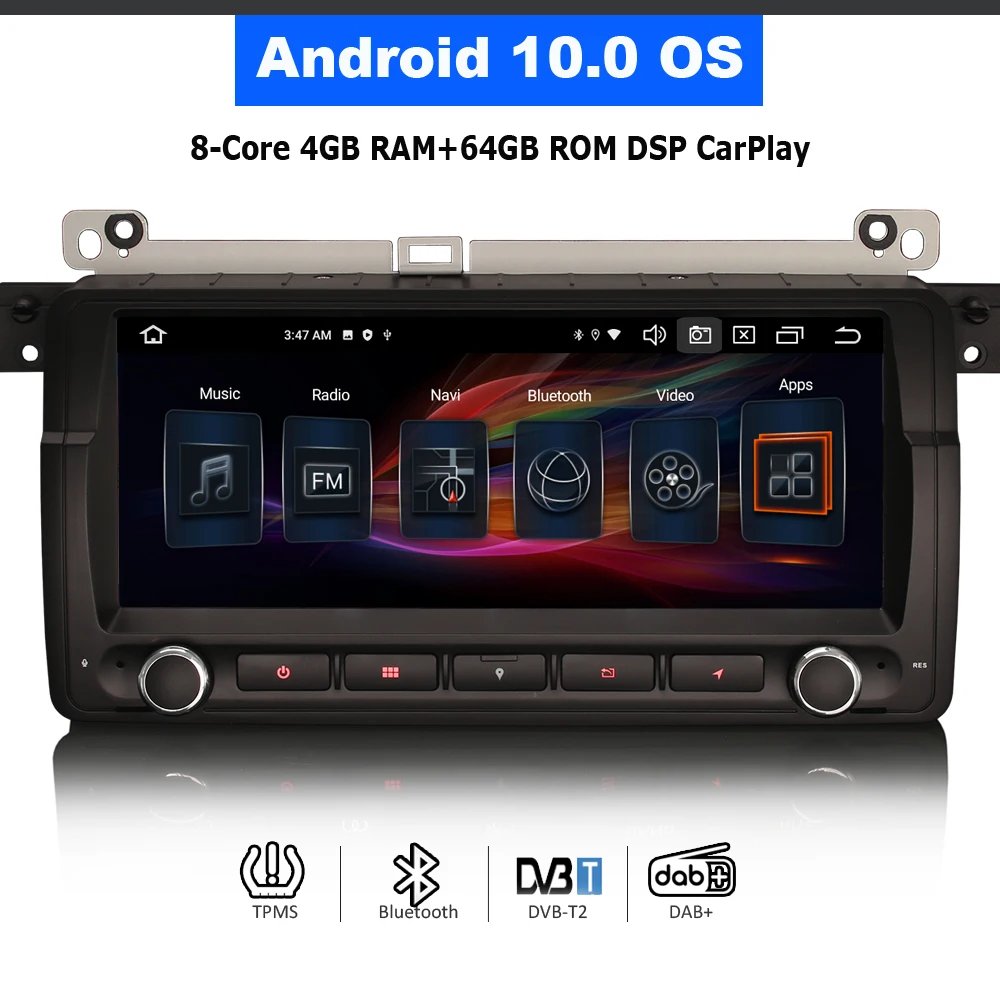 1 DIN 9 Pouces Android 10.0 Autoradio Stereo pour BMW E46 M3 Rover 75 MG ZT Sedan Soutenir HD Caméra de recul GPS Navigation Radio Audio Vidéo Bluetooth AM PM WiFi SWC DSP Dab+ 2+80GB 