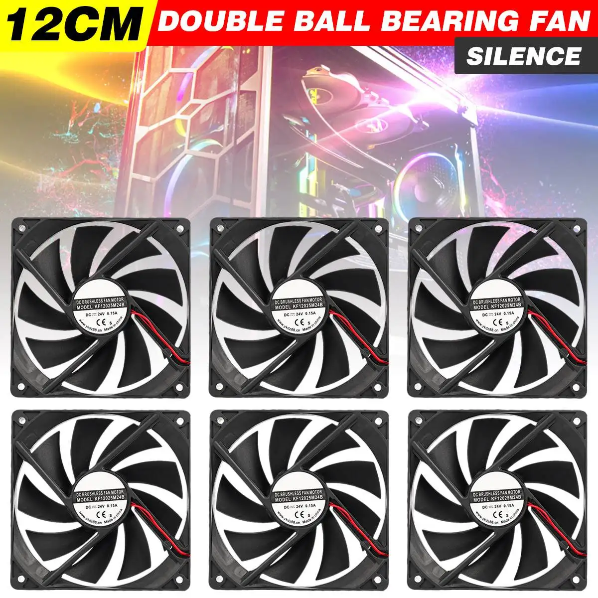 

6 шт. Бесщеточный Охлаждающий вентилятор постоянного тока 12 В 120 мм двойной шарикоподшипник 2-контактный 2-проводной осевой вентилятор для ПК...