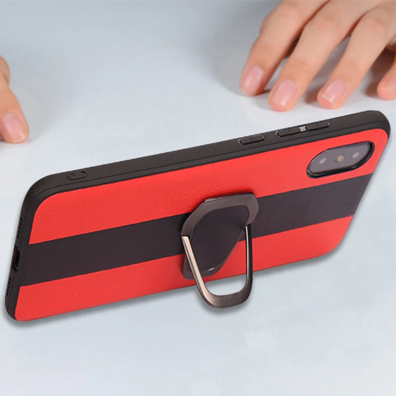 

Phone Case For iPhone 6 7 8 Plus Cover PU Stitching Ring buckle Case For iPhone 6 6S Plus 7p 8p X Xs Max cover