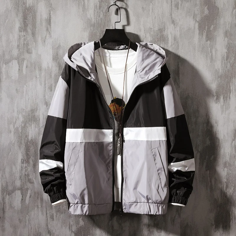 

Windbreaker Jacket Men Coat Clothing 2021 New Mens Spring Autumn Jacket Zipper Casual Hooded Bomber Jakcet Fashion Patchwork
