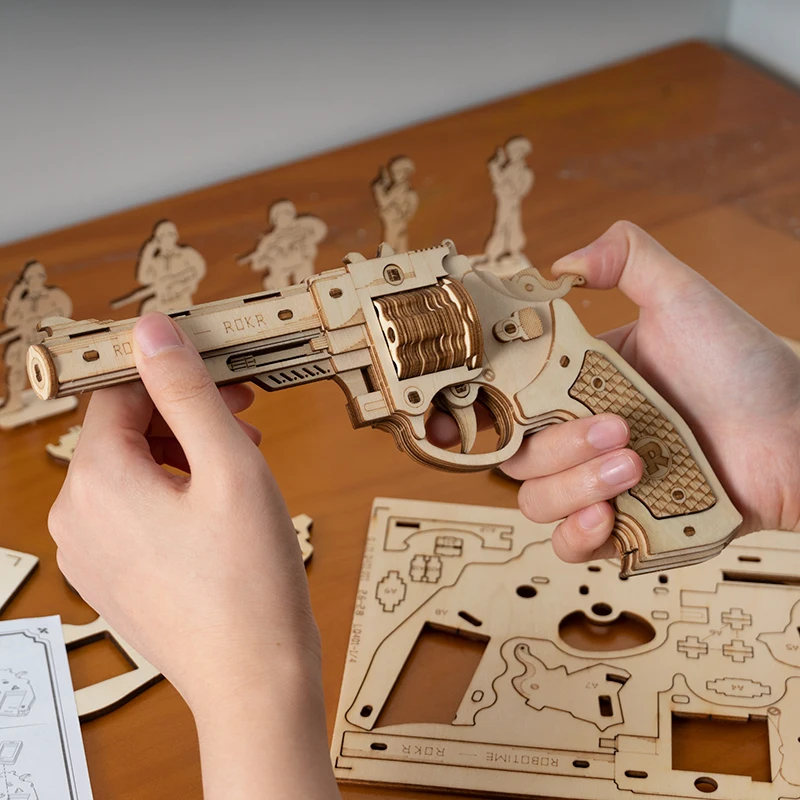 Robotime ROKR Револьвер пистолет Модель игрушки 3D деревянные головоломки игры