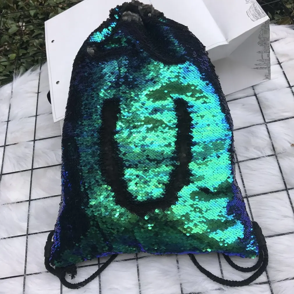 Модные женские сумки на шнурке рюкзак для девочек-подростков с блестками