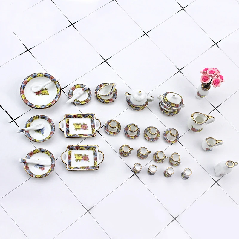 Simulation Plate Bowl Spoon Vase Model For Doll House Decora