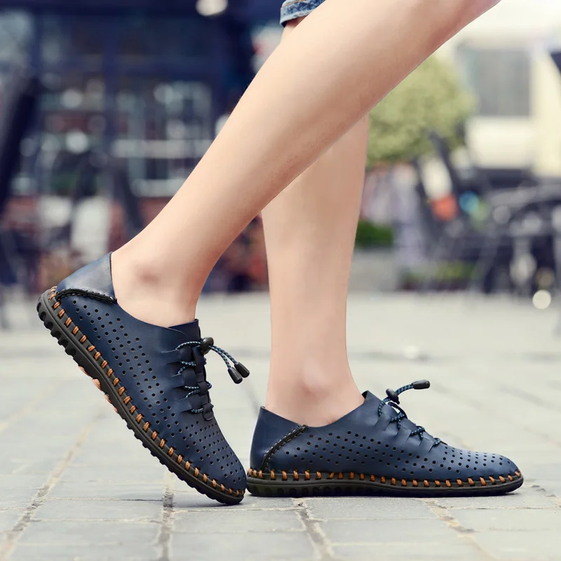 Мужские кожаные туфли ручной работы Мягкая Повседневная Уличная обувь дышащие