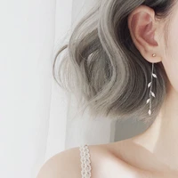 obear silver plated crystal leaf tassel drop earrings for women wedding fashion jewelry gift