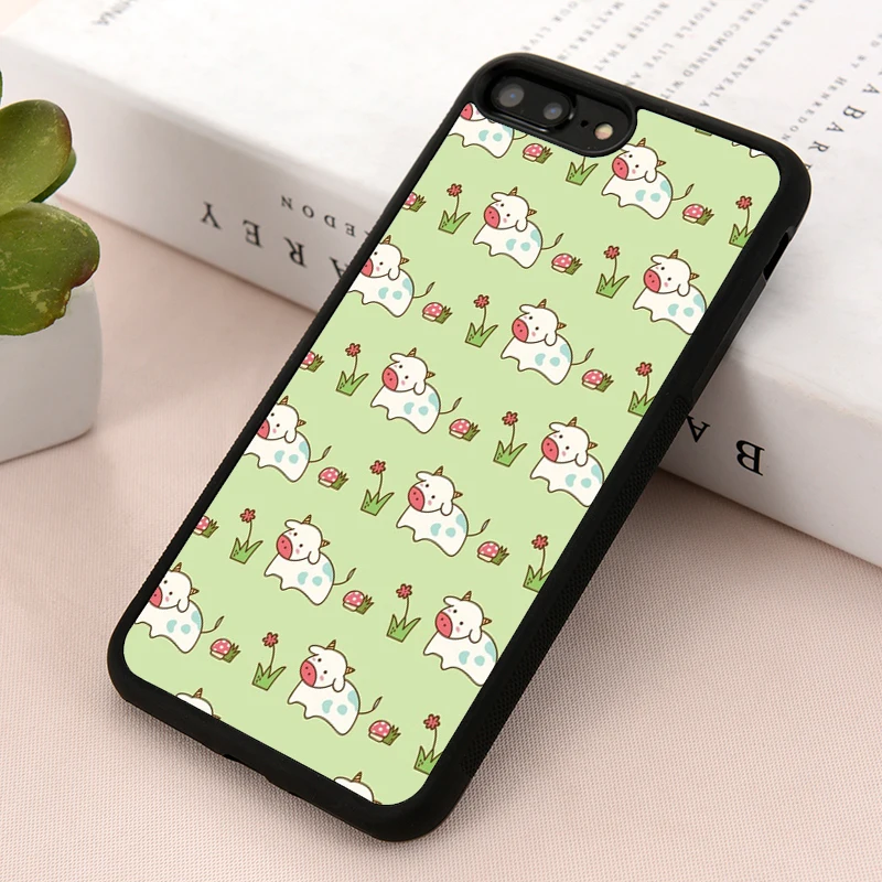 Чехол для iPhone 6 6S 7 8 PLUS X XS XR 11 12 Mini Pro Max с пастельным зеленым рисунком коровы травы