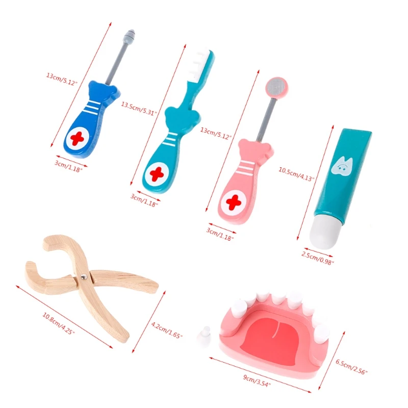 

6Pcs Baby Toys Doctor Set Play Wooden Dental Tools Simulation Medicine Box