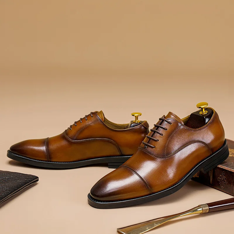 

NXY Men's Leather Shoes Men's Real Leather Business Dress Breathable Oxford Toe Cap Leather Three Joint Men's Shoes British 1119