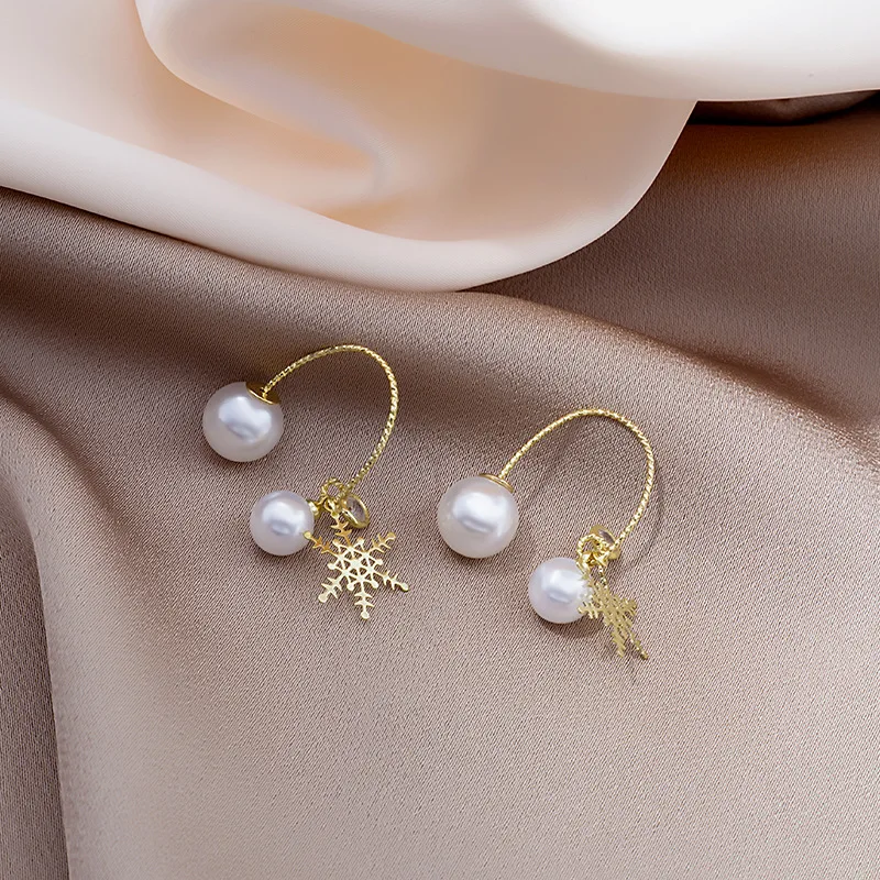 

Fashion Creative New Cross Snowflake Pearl Earrings Women's Holiday Party Elegant Jewelry Gift