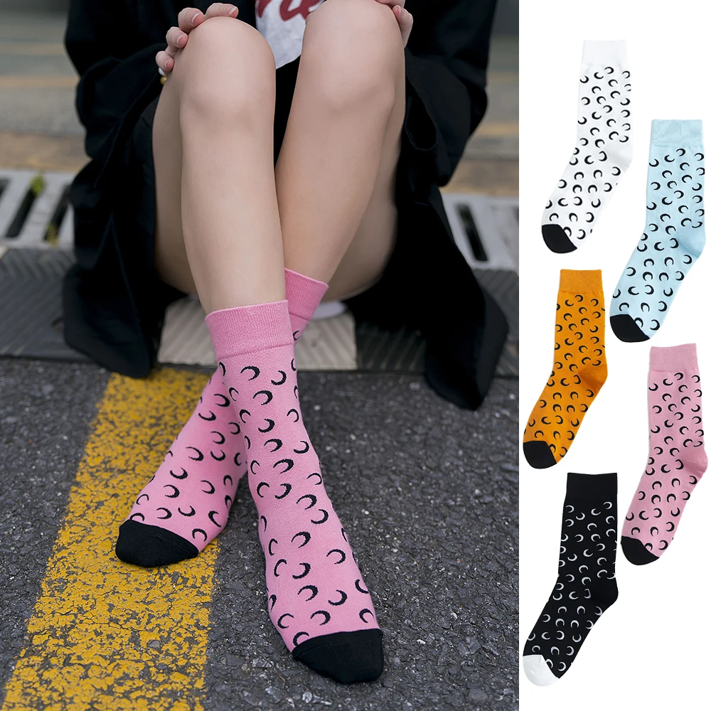 2021 New Japanese Retro Women's Socks Fashion Printing Harajuku Funny Crescent High Quality cotton women's socks Size 36-40