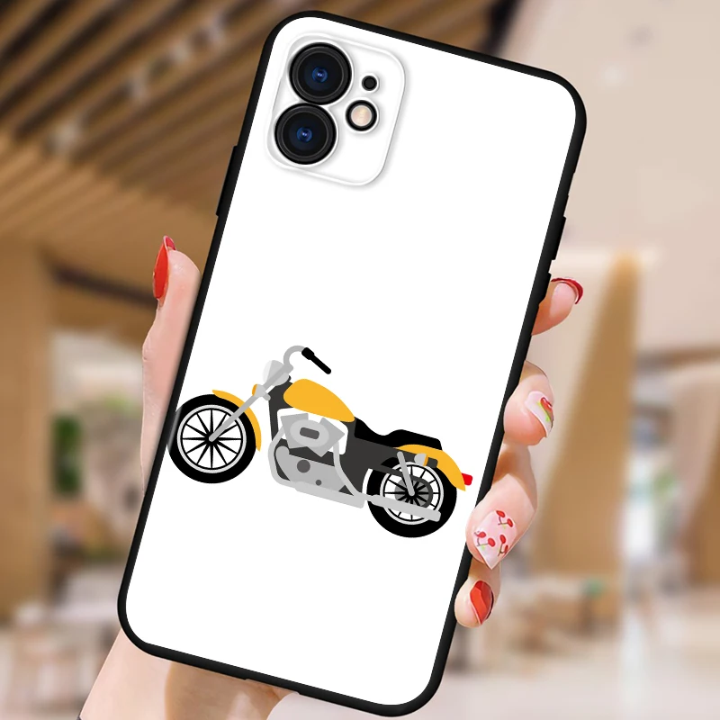 

Art cartoon motorcycle For Apple iPhone 12 11 XS Pro Max Mini XR X 8 7 6 6S Plus 5 SE Black Phone Case
