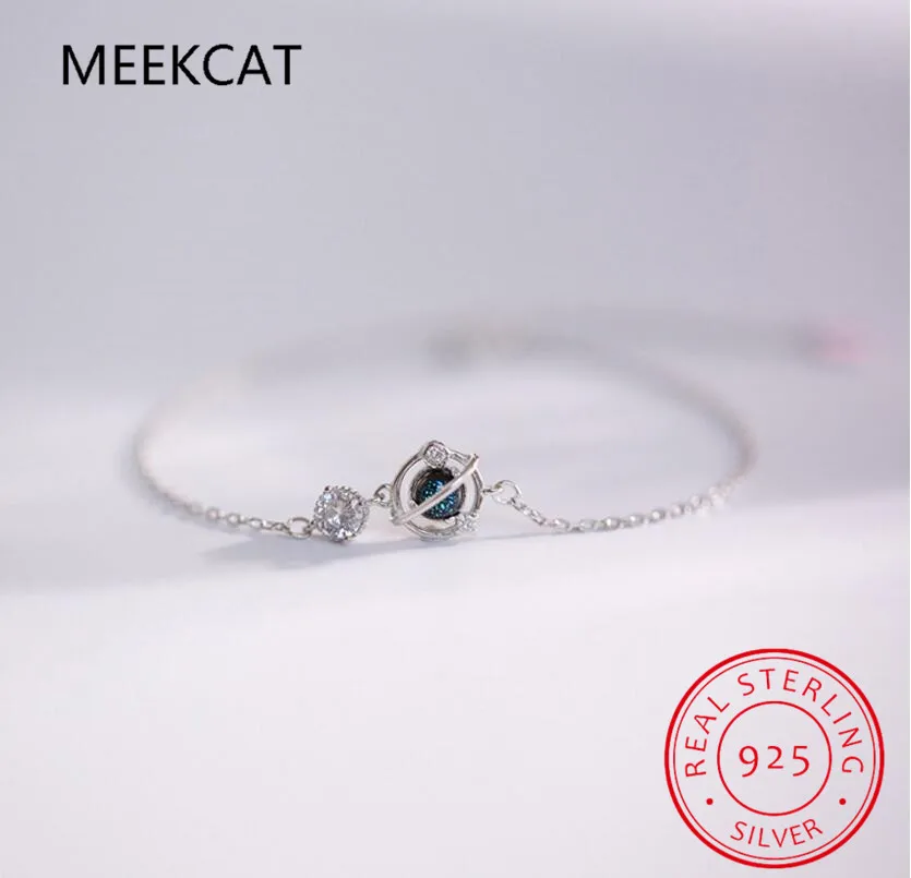 

New Arrival Around The Planet Flash Beads Fantasy Guardian Blue Mercury 925 Sterling Silver Jewelry Crystal Bracelets B216