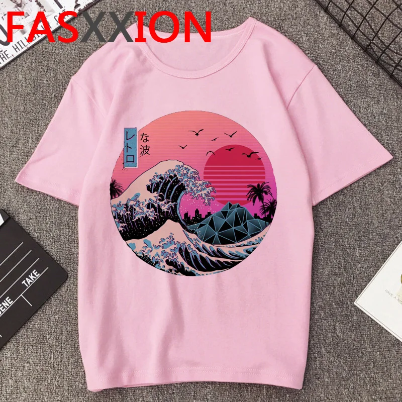 

Vaporwave T Shirt Men Funny Print Summer Top Cartoon Graphic Tees Kawaii The Great Wave Tshirt Aesthetic Unisex T-shirt Male