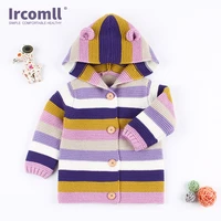 ircomll infant baby sweater knitted jacket rainbow striped sweater cute hooded baby girl boy cardigan kid coat tops for 9 24m