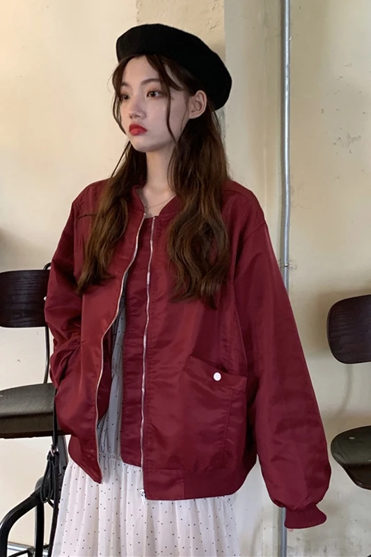 

Spring and autumn new loose BF wind stand collar zipper long sleeve jacket female baseball uniform women jacket