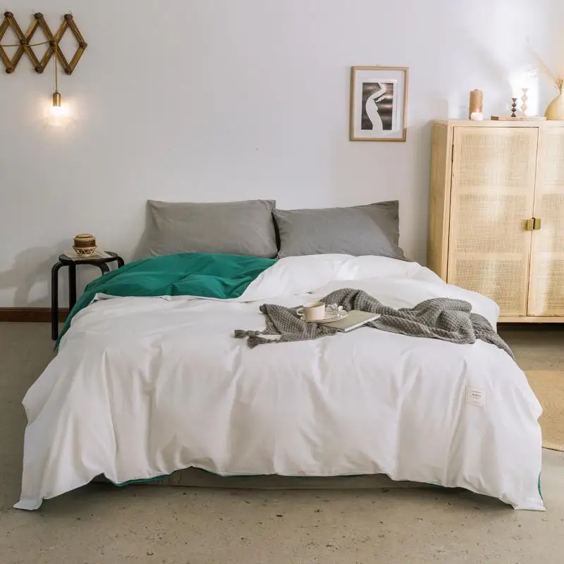 

Пододеяльник королевский зеленый белый одеяло 100% хлопок двухсторонний однотонный Комплект постельного белья AB версия 87x94 дышащие удобные