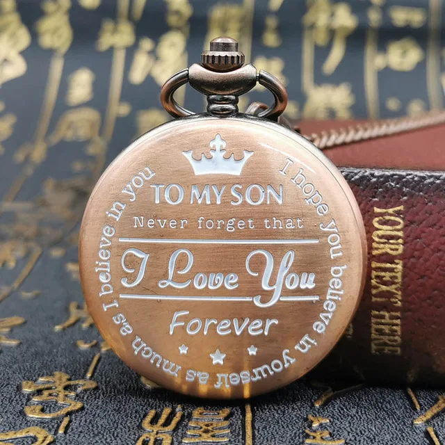 to my son red Модные серебряные/Бронзовые/черные/золотые карманные часы гладкие кварцевые карманные часы Ювелирная цепочка из сплава ожерелье подарок для мужчин и женщин - Цвет: to my son red
