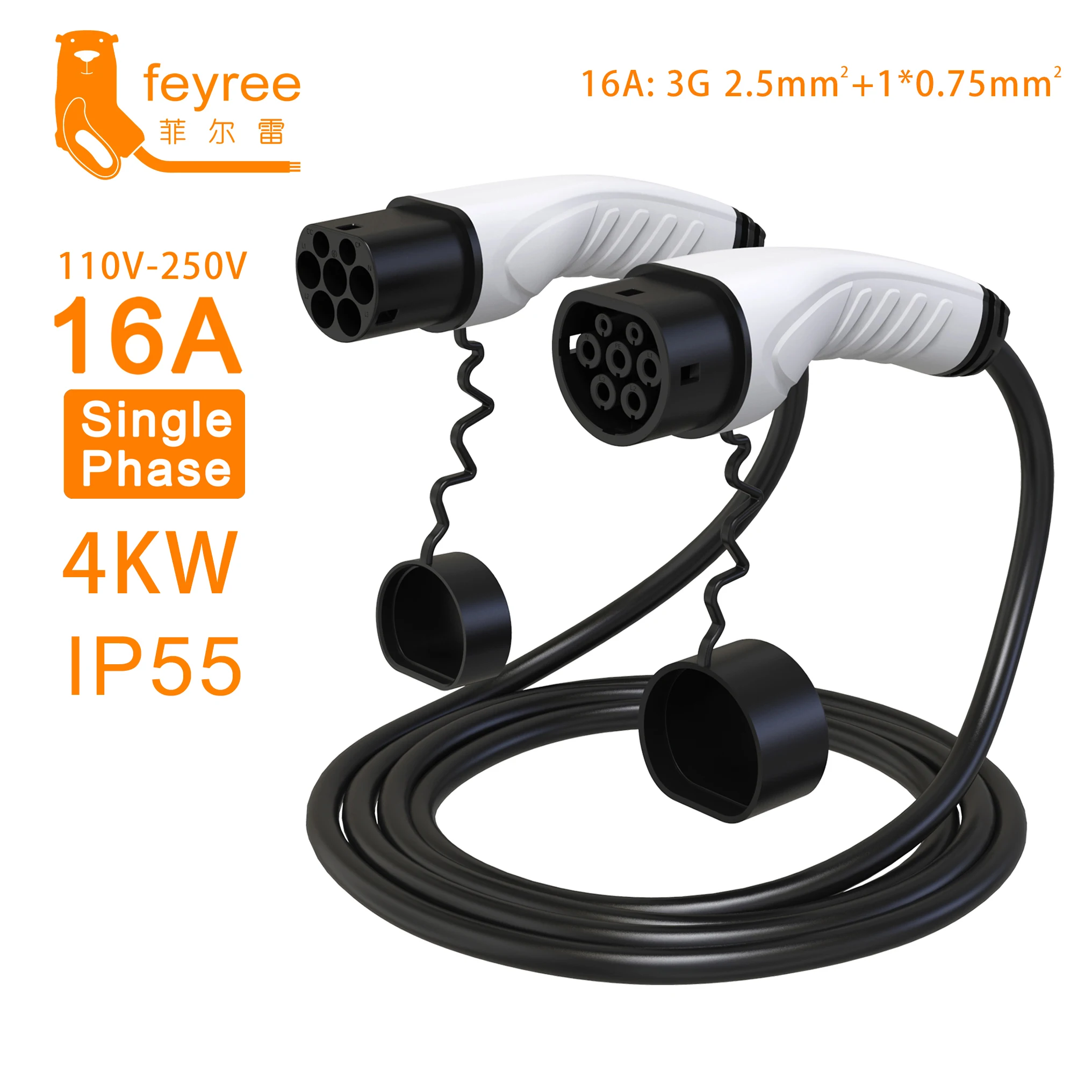 feyree EV Charger Cable Type2 Female Car to Male Plug IEC62196-2 Adapter 16A 32A Charging Station 4/8/11/22KW for Electric Car
