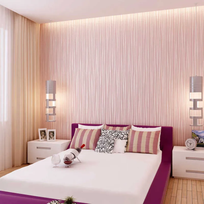 

Papel pintado Rosa pared del dormitorio rollo de papel flocado en relieve textura de lujo rayas modernas