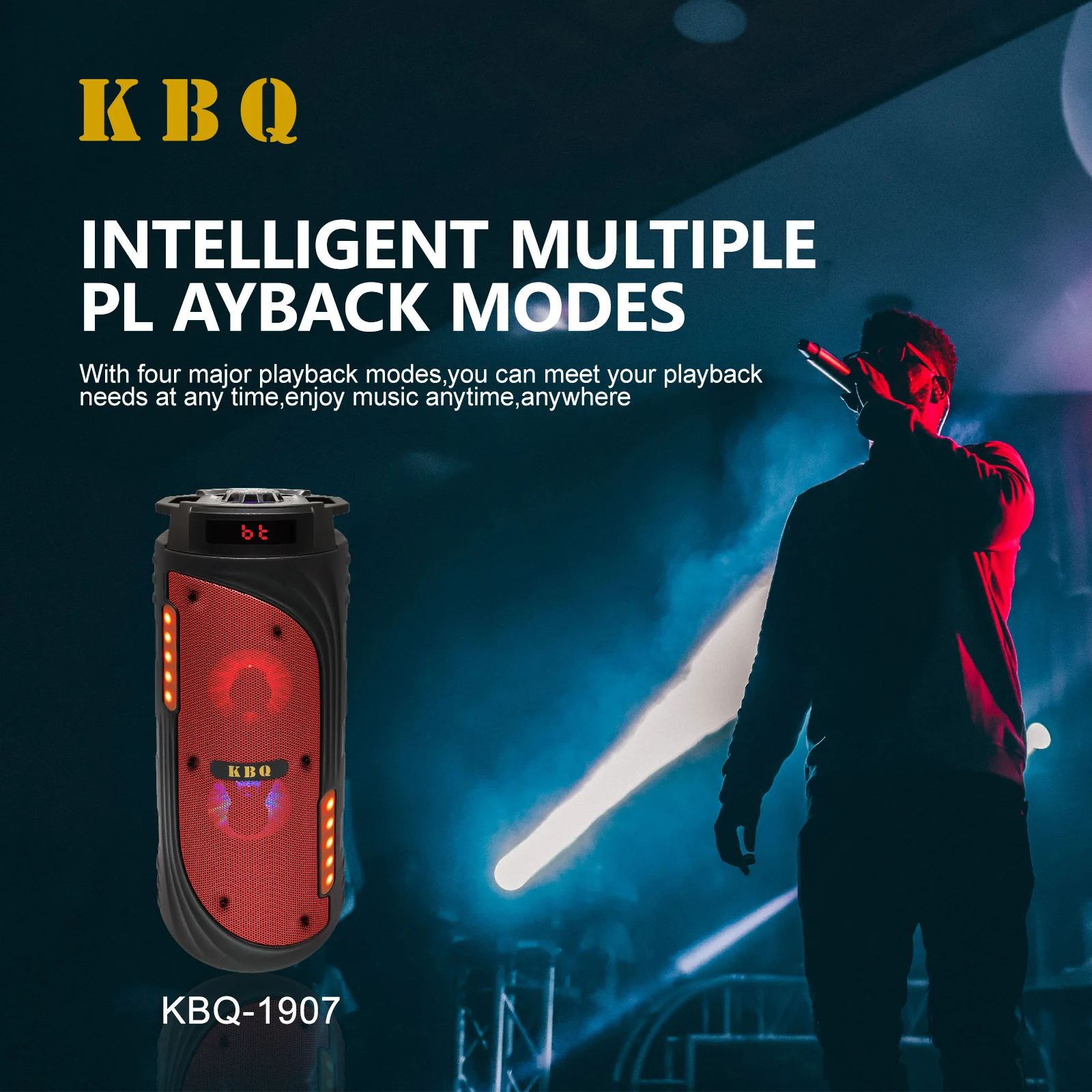 

KBQ-1907 Outdoor Portable Bluetooth Speaker 4 Inch Dual Speaker Wireless High Power 3D Stereo Subwoofer 1500mAh TF Card FM Radio