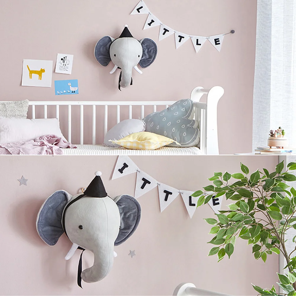 Cute 3D Deer Elephant Wall Art Hanging Girl Swan Doll Stuffed Toy Animal Head Decor for Kids Room Birthday Wedding Gift | Дом и сад
