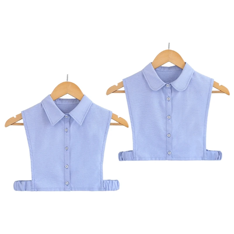

Women Oxford Cotton Blue Lapel False Fake Collar Button Down Detachable Half Shirt Blouse Office Lady Decorative Dickey