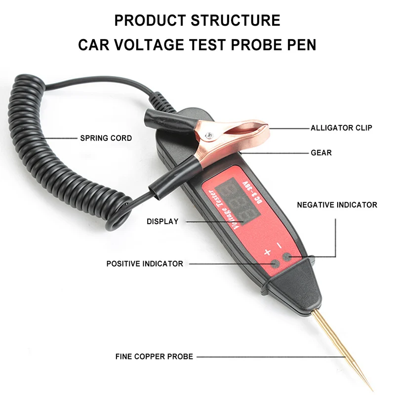 

Car Tester Digital Display LCD Electric Voltage Test Pen Probe Detector LED Light DC 3-36V Tester Car Breakdown Repair Tool