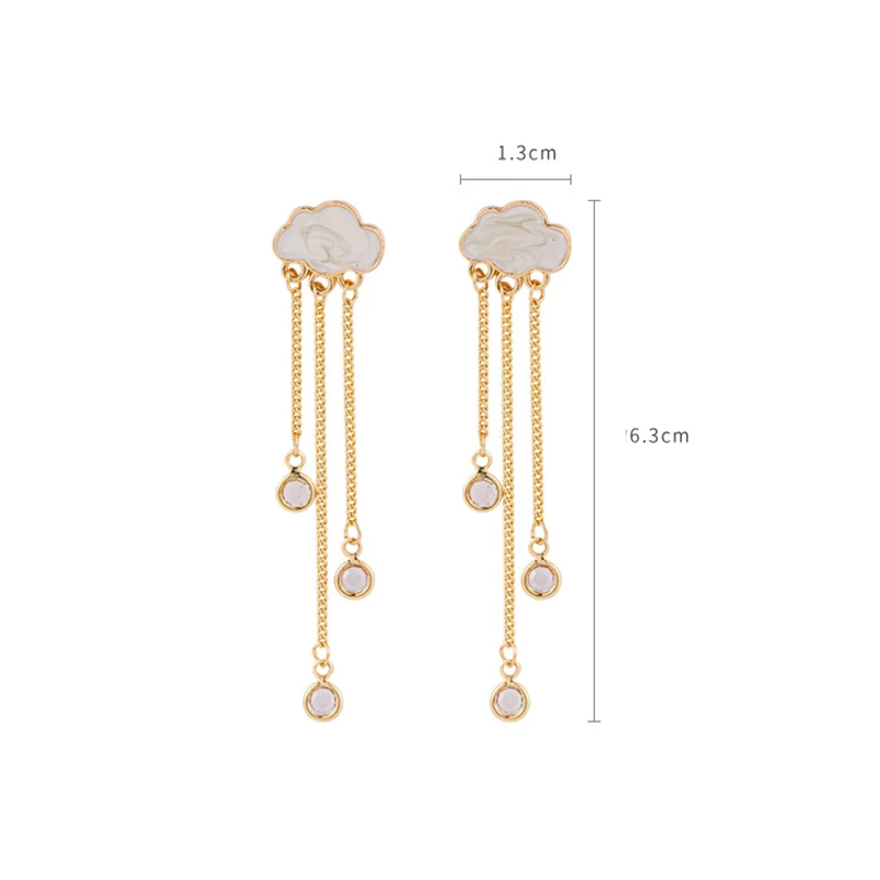 

Korean Girl Temperament Sweet Cloud Earrings Long Crystal Tassel Pin Earrings Dangle Earrings Jewelry