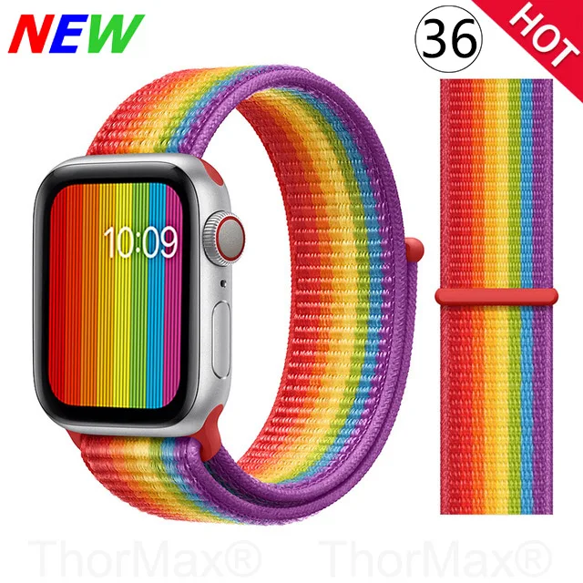 Ремешок для часов Apple Watch 4 серии 5 4 3 мягкий легкий дышащий нейлоновый спортивный ремешок 38 мм 42 мм 40 мм 44 мм Ремешки для наручных часов - Цвет ремешка: 36-New Colorful