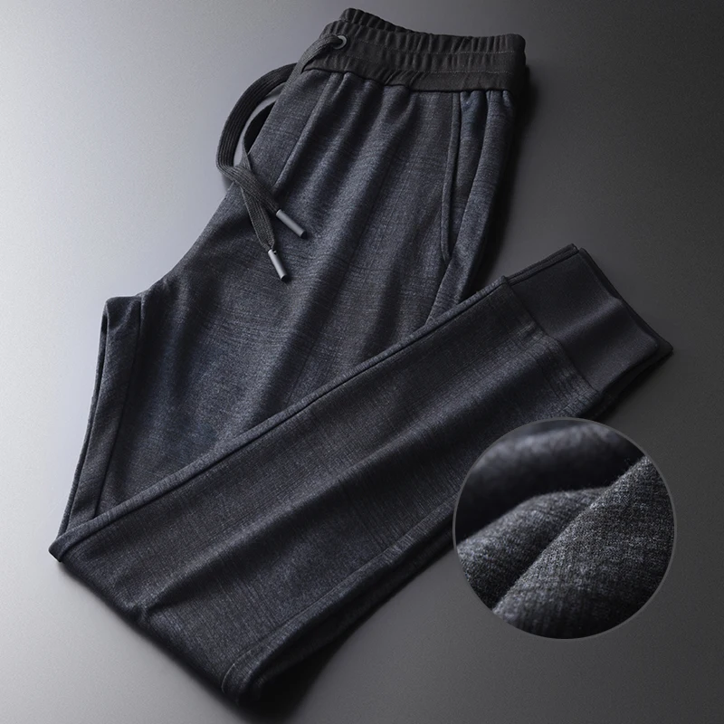 

Luxury Plaid Mens Soft Knitting Elastic Waist Autumn Male Pants Plus Size 4xl Slim Fit Casual Man Trousers