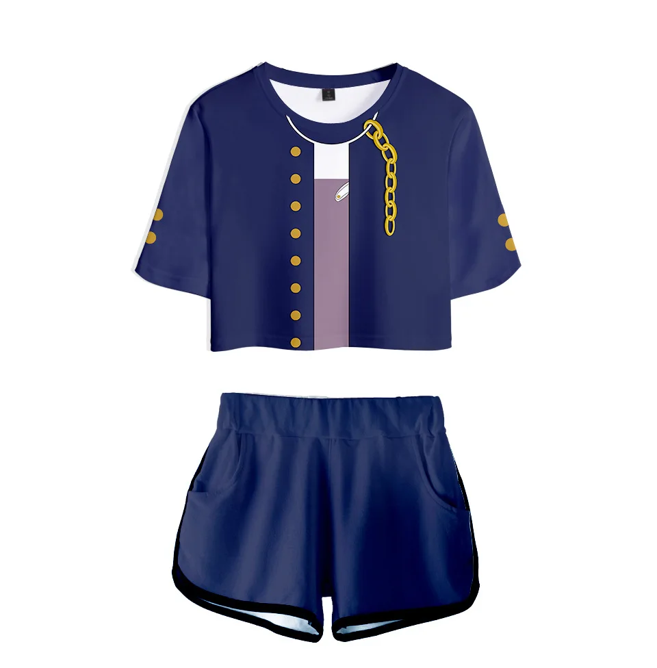 

Sportswear Two Piece Set and Shorts Set Girl Sexy Tracksuits Jojo Bizarre Adventure 2 Piece Women Crop Top Track sports Suits