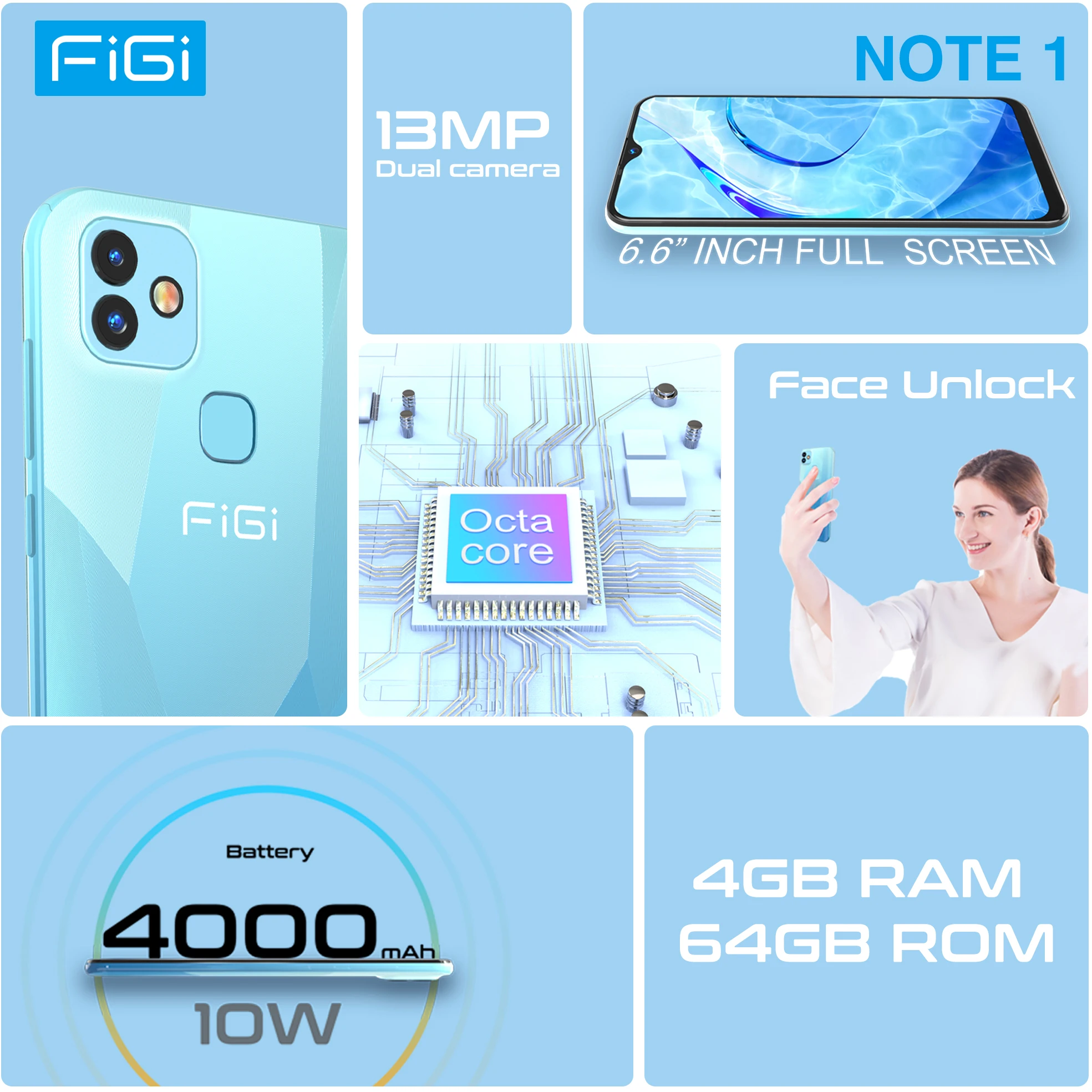 Tanie [W Magazynie] FIGI Note 1 Odblokuj Smartfon 4GB 64GB Telefon Komórkowy 6. 6-calowy Wyświetlacz Helio P25 Octa Core 4000mAh 13MP Aparat Telefon Komórkowy