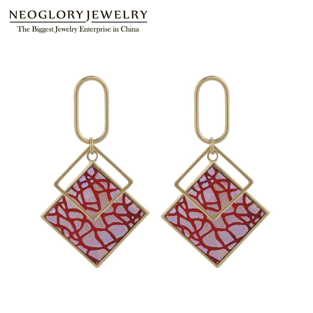 

Neoglory Red Square Sequins Oval Drop Earrings For Women Gold Color Rhombus Festival Dangle Ear Accessories New Hot Gift Party