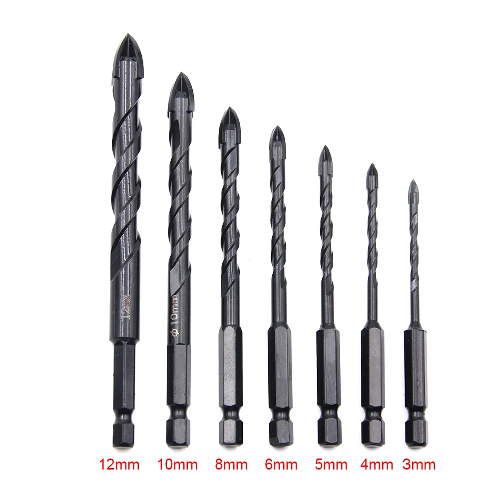 

3-12mm Hex Drill Bits Set for Glass Ceramic Concrete Hole Opener Brick Hard Alloy Triangle Bit Tool Kit Power Tool Accessories