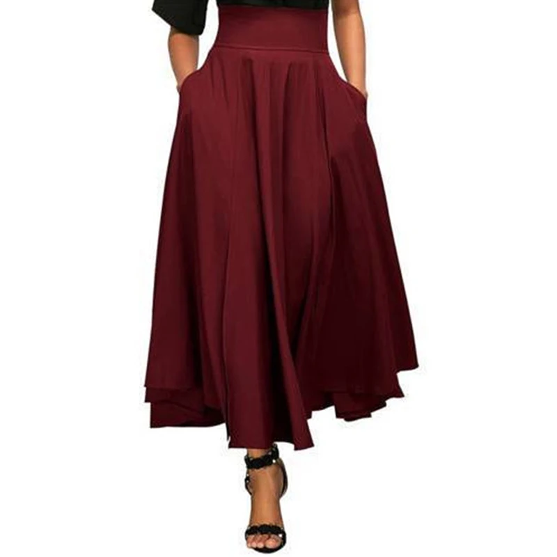 

Summer Women Skirts Solid Color High Waitts A Line Bow Lace Up Casual Long Skirt Big Swing Women Pockets Skirts