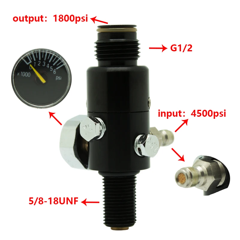 Регулятор воздушного бака HP для пейнтбола с резьбой 4500psi 5/8-18UNF и выходным